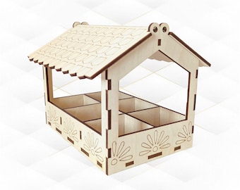 Easter Egg Holder Laser Cut Template, SVG DXF Vector Model, Gift Box House Design