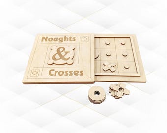 Noughts Crosses Pocket Game Laser Cut Template, SVG DXF Laser Cutting Design, All Chips