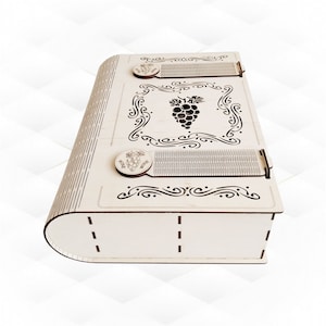 Weinkiste großes Buch, Lasercut-Design, Küchendekor. Laser geschnitten Zeichnung, Urlaub Dekor oder Geschenk, Flaschenhalter, Gruß Flasche Box.