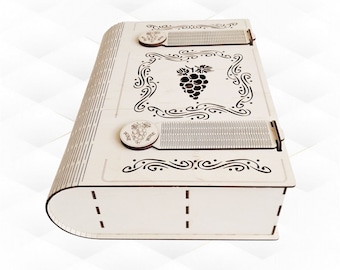 Wine box Big Book Laser Cut Design, Laser cutting Vector Template, Bottle Holder