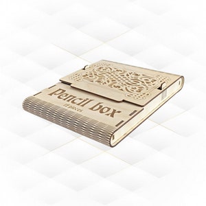 Geschenkpotlodendoos, svg dxf-bestanden, ontwerp lasergesneden. Lasersnijden vectorpatroon, schoolaccessoire, geschenkverpakkingen. Verjaardagscadeau, gesneden model