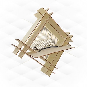 Gift wall shelf display, laser cutting design. Laser cut project, svg dxf files, vector pattern. Wall design, shelf organizer, cut model.