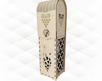 Wine Box with Lock Laser Cut Template, Bottle Holder, Laser Cutting SVG DXF Design
