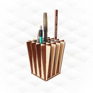 Gift stand holder for pens, laser cut design. Laser cutting pattern, svg dxf files, desk organizer. Office accessory, greeting decor.