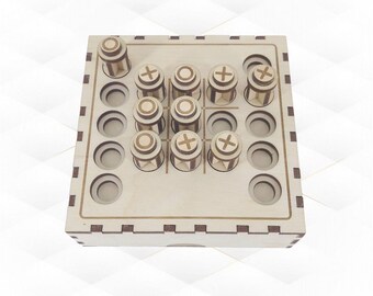 Noughts Crosses Game Laser Cut Design, Laser Cutting SVG DXF Template, Pocket Games