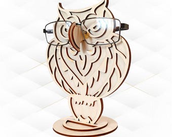 Brillenhouder uil lasergesneden sjabloon, display cadeauglazen, snijden SVG DXF-ontwerp