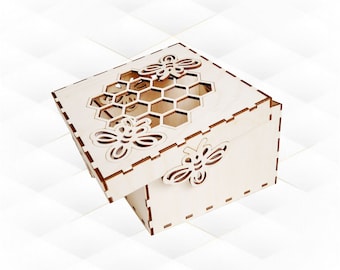 Gift box bee, laser cutting design. Bee silhouette SVG