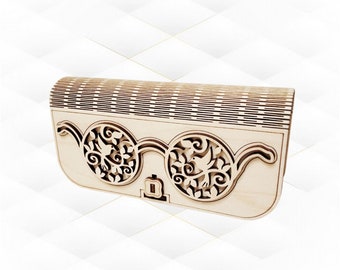 Glasses Case Laser Cut Design, Floral Bird Pattern, SVG DXF Vector Template, Cutting Model