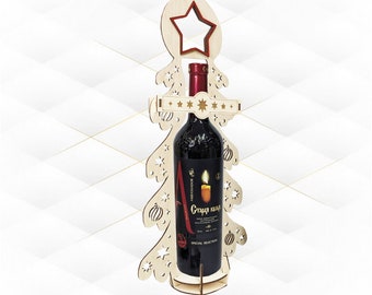 Wine box Christmas, svg dxf files, design for laser cut. Cutting Christmas Tree bottle holder. Xmas star, greeting design, noel wine decor.