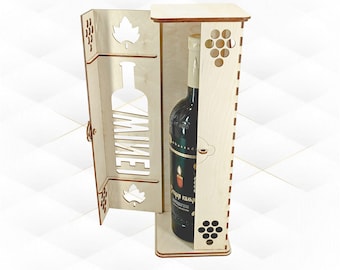 Wine Box Opening Leaf Laser Cut Template, Bottle Holder SVG DXF Cutting Project