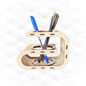 Gift stand holder pens, laser cut design, curved box. Laser cutting pattern, svg dxf files, desk organizer. Office accessory, display pen.