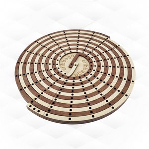 Tablero de cribbage de forma redonda, diseño cortado por láser, juego de cartas de mesa. Plantilla vectorial, regalo de inauguración de la casa, regalo de cumpleaños, plantilla vectorial.