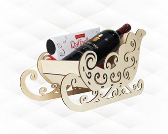 Christmas Wine Holder Sleigh Laser Cut Template, Bottle Box SVG DXF Cutting Design