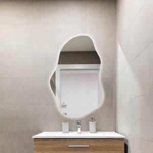 asymmetrical modern mirror / irregular LED light mirror /large size floor mirror / aesthetic decorative mirror / illuminated bathroom mirror