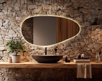 Full Length LED Backlit Bathroom Mirror – Asymmetrical Modern Design