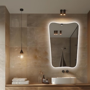 miroir de salle de bain à LED / miroir mural lumineux / miroir arqué à LED / miroir rétroéclairé / miroir asymétrique à LED / miroir lumineux