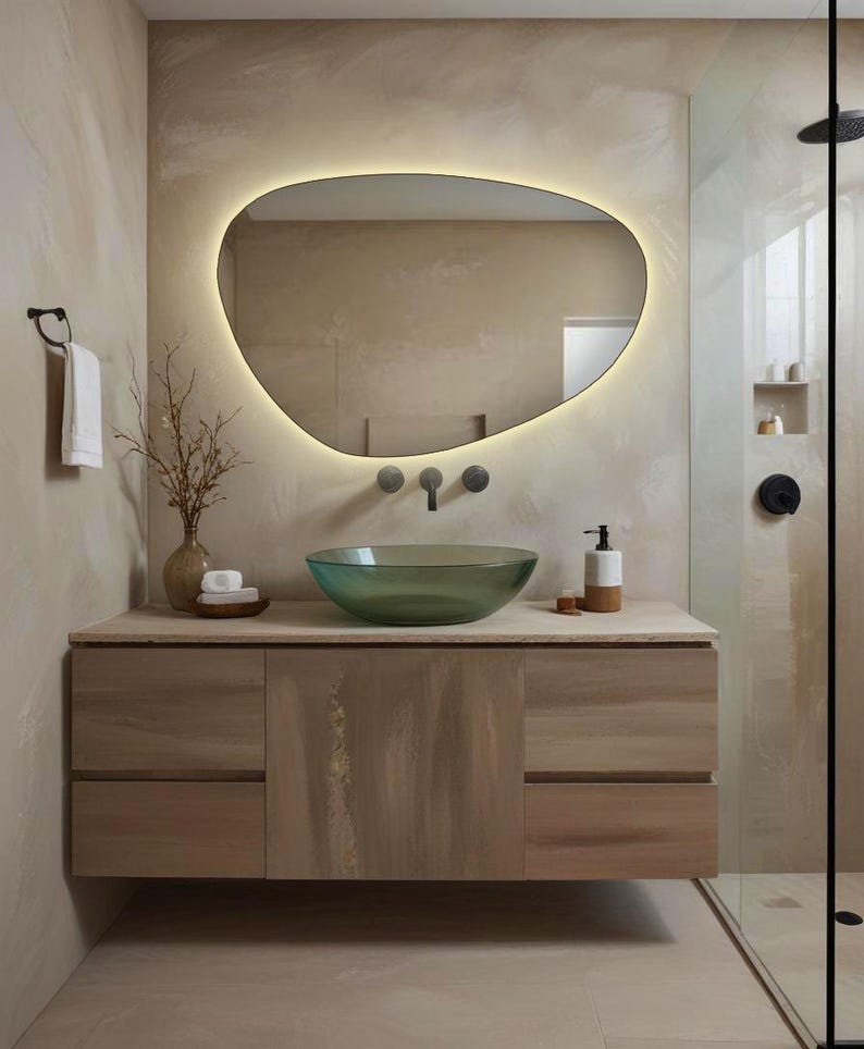 Curated visual reference: Gallery Detail: Asymmetrical Led Bathroom Mirror Modern Lighted Vanity Mirror Wall