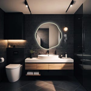 Bathroom round led light mirror - Vanity led mirror - Backlit Irregular Mirror - Asymmetrical led light mirror - wavy wall mirror