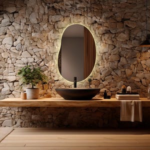 Irregular light modern mirror / home decor / Wall LED mirror / Wavy full-length mirror / Asymmetrical LED light bathroom mirror