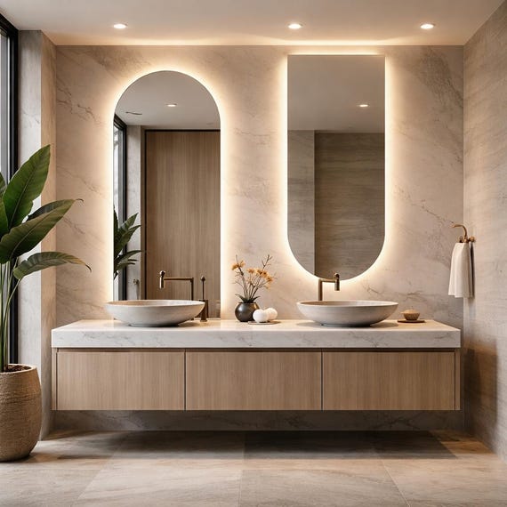 Modern Asymmetrical Vanity Mirror / Irregular LED Bathroom Mirror