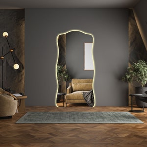 Led mirror full length irregular / huge oversize leaning mirror / asymmetric led mirror / squiggle mirror / wavy mirror full length / Mirror