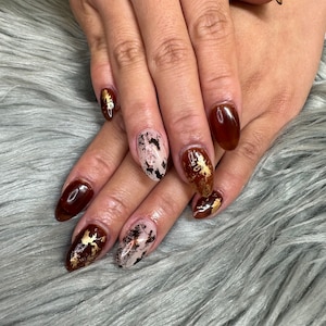 Mi Spa Nails press on nails green nails gold foil nails st patrick’s nails trending nails 2023 nails black nails spring summer nails