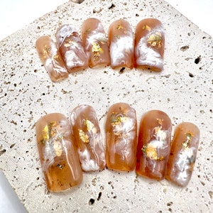 Mi Spa Nails press on nails marble nails brown nails trending nails ocean nails gold foil nails spring summer nails white nails