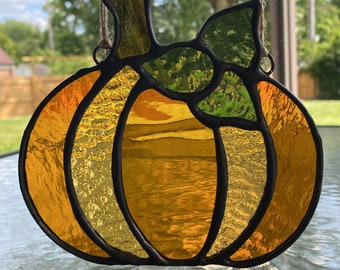 Pumpkin Stained Glass Suncatcher Ornament Glass Art Fall Halloween Decor