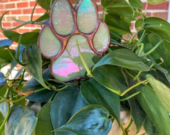 Paw Print Iridescent Stained Glass Plant Stake