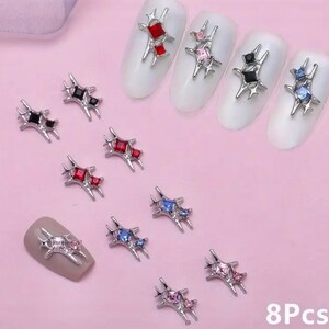 8pcs Star Nail Art Charms With Rhinestones, Nail Gem Accessories For DIY Nail Art Decoration