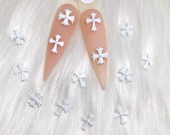 Metal White Cross Nail Charms