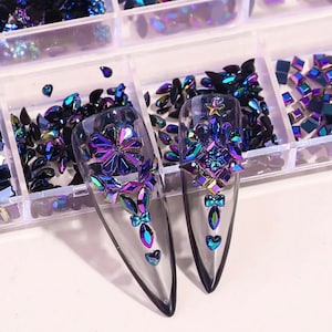 Multi Shapes 3D Flat Back Nail Rhinestones, Colorful Nail Gems Glass AB Crystal Rhinestones Kit Nail Charms