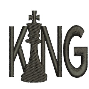 Trendy King Chess Stickmuster, linke Brust und Handgelenk - Schachfigur Maschinenstickerei Dateien - digitale Sofort Download Weihnachtsgeschenke