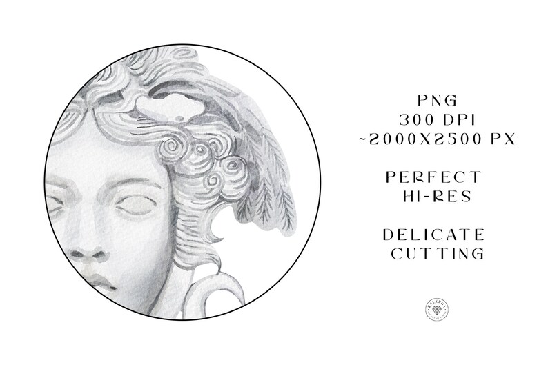 Watercolor Clipart Sculpture Set Busts Set Three Quarter Etsy