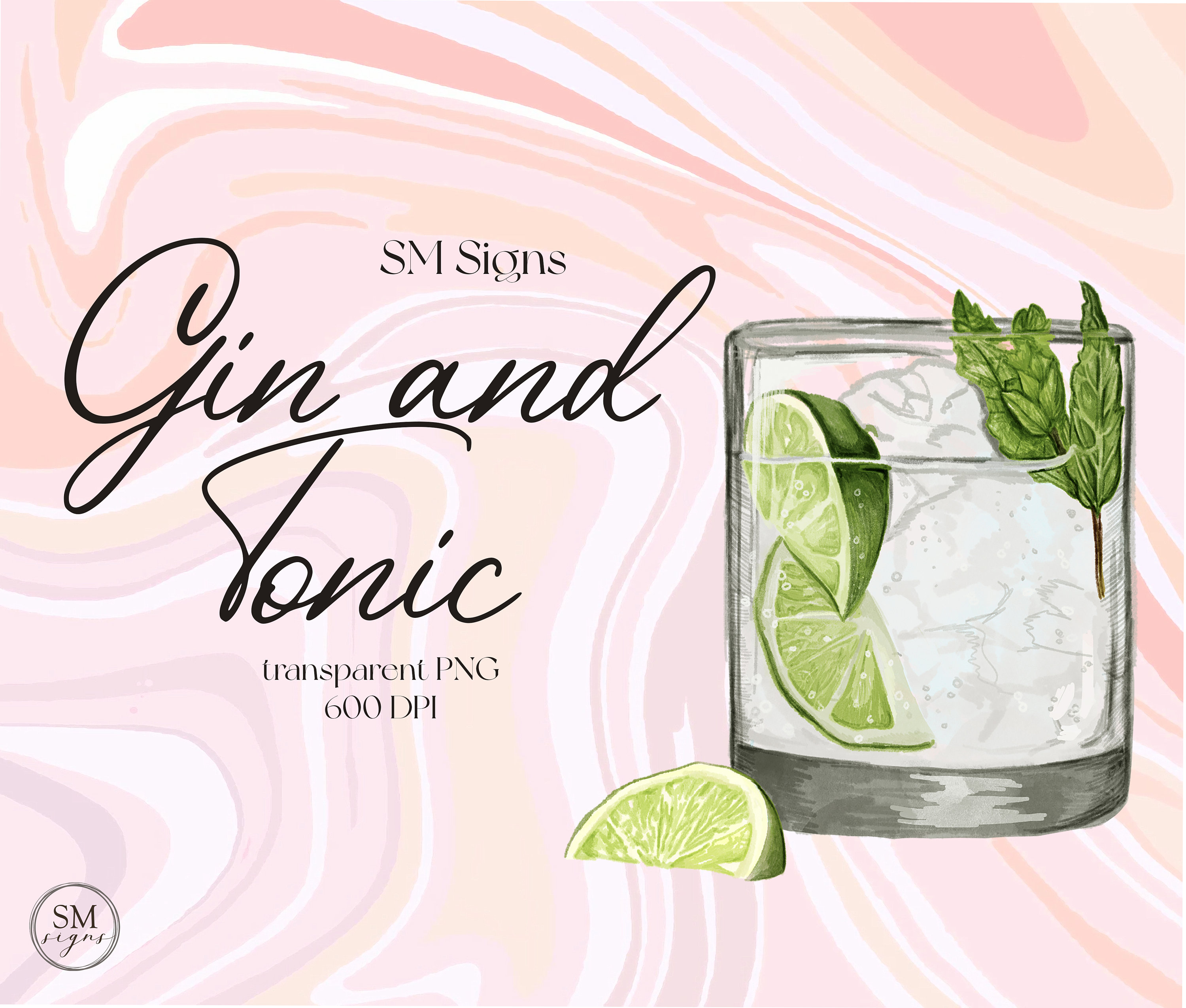Gin and Tonic Cocktail Digital Download, Cocktail Bar Sign Drawings