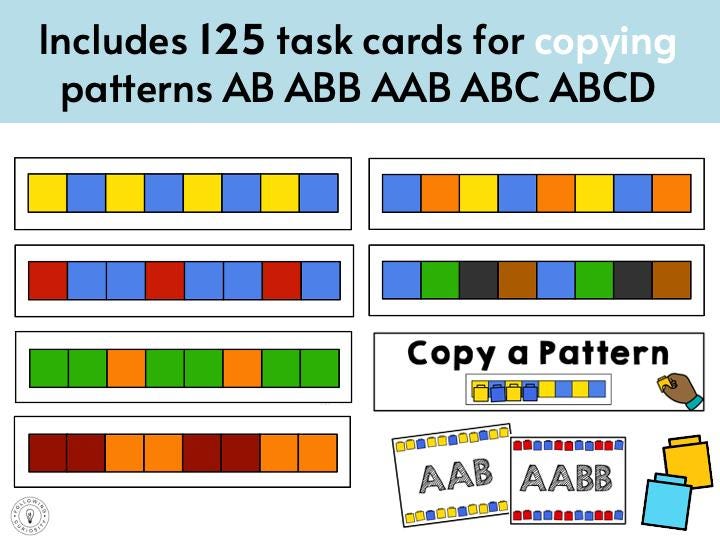 Repeating Pattern Center Activity | Pattern Task Cards With Unifix ...