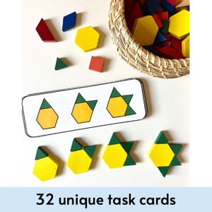 Growing Pattern Task Cards: Pattern Block Math Center Activity (digital ...