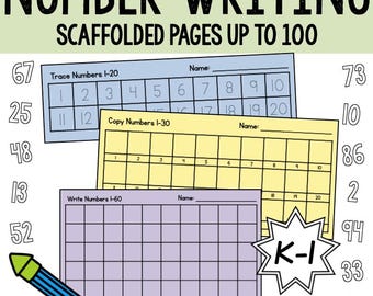 Number Writing Practice Pages: Kindergarten & 1st Grade (PDF)