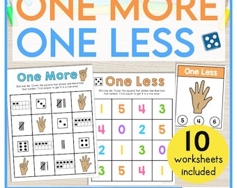 Kindergarten-1st Grade Math Games and Worksheets | One More One Less Addition and Subtraction Activities