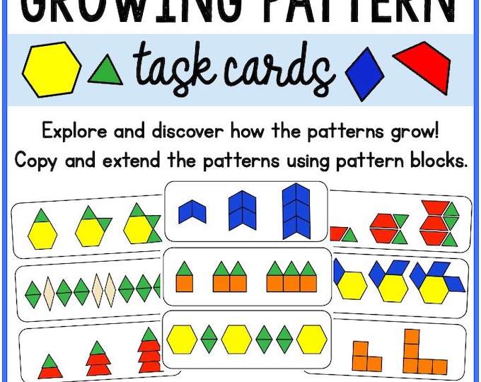 Growing Pattern Task Cards: Pattern Block Math Center Activity (digital ...