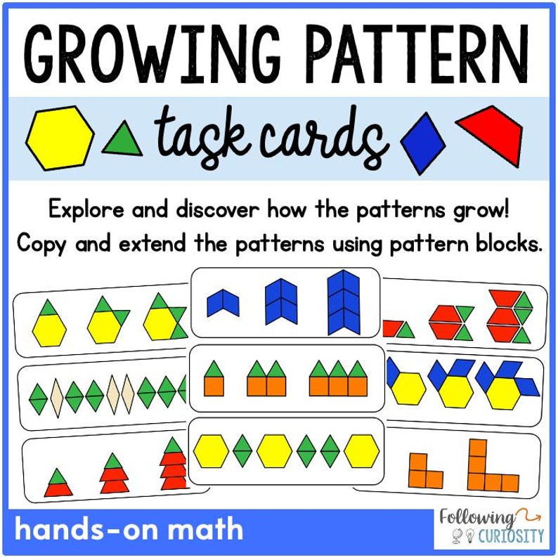 Growing Pattern Task Cards: Pattern Block Math Center Activity (digital ...