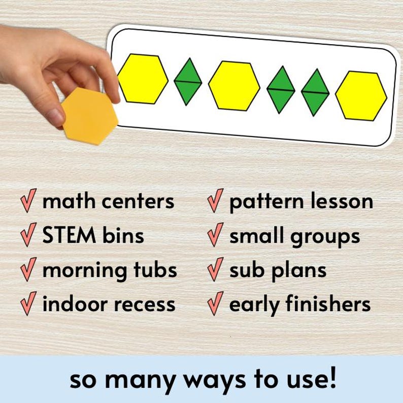 Growing Pattern Task Cards: Pattern Block Math Center Activity (digital ...