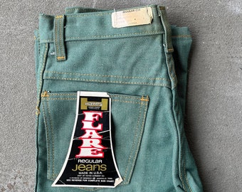 Vintage 70s Youth Hayes Flare Green Jeans NOS