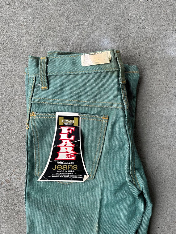 Vintage 70s Youth Hayes Flare Green Jeans NOS