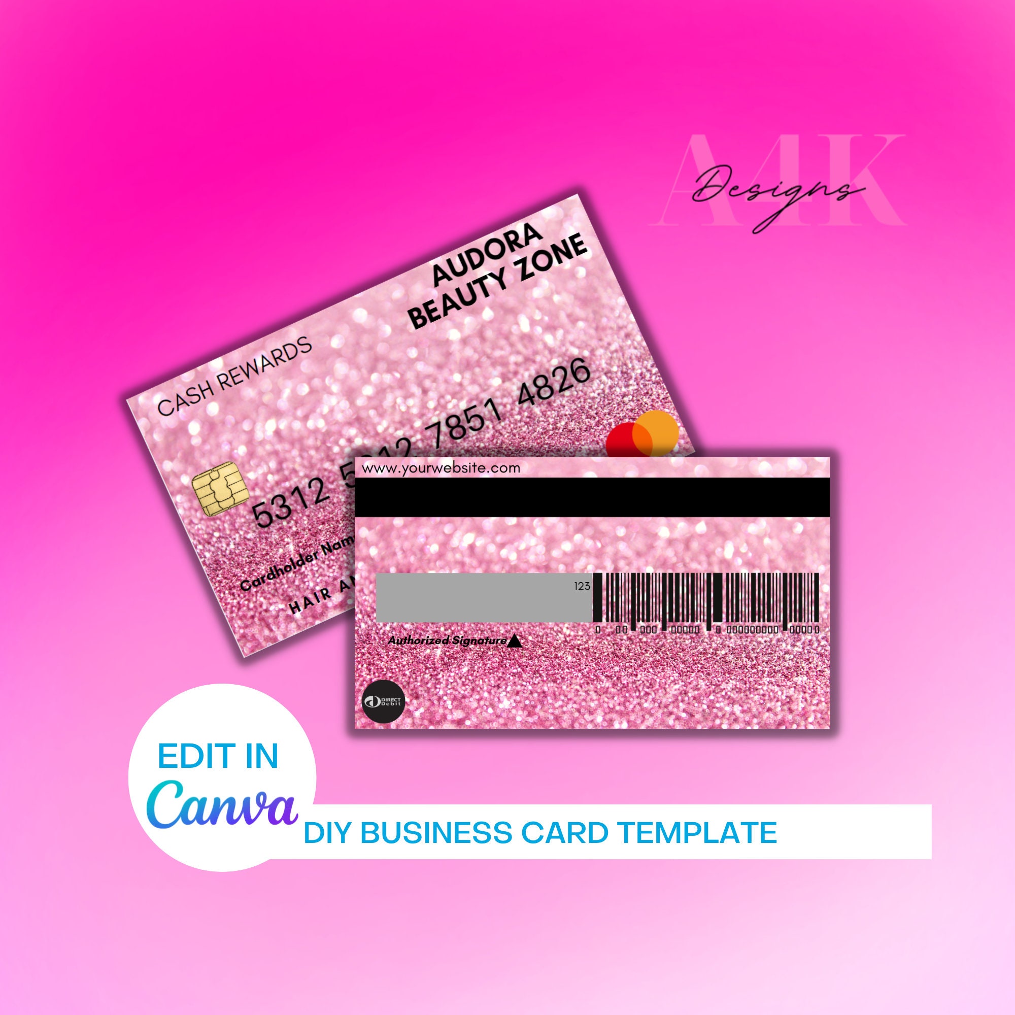Pink Glitter Credit Card Business Carddiy Business Card Etsy