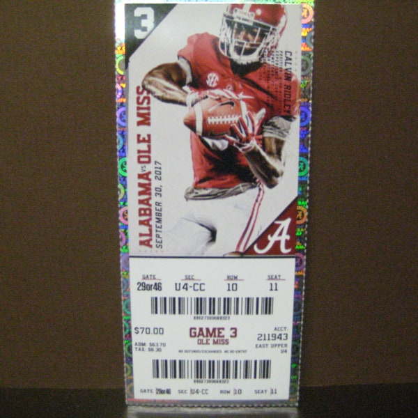 2017 Alabama vs Ole Miss @ Alabama Seizoen Volledige Voetbal Ticket Game 3