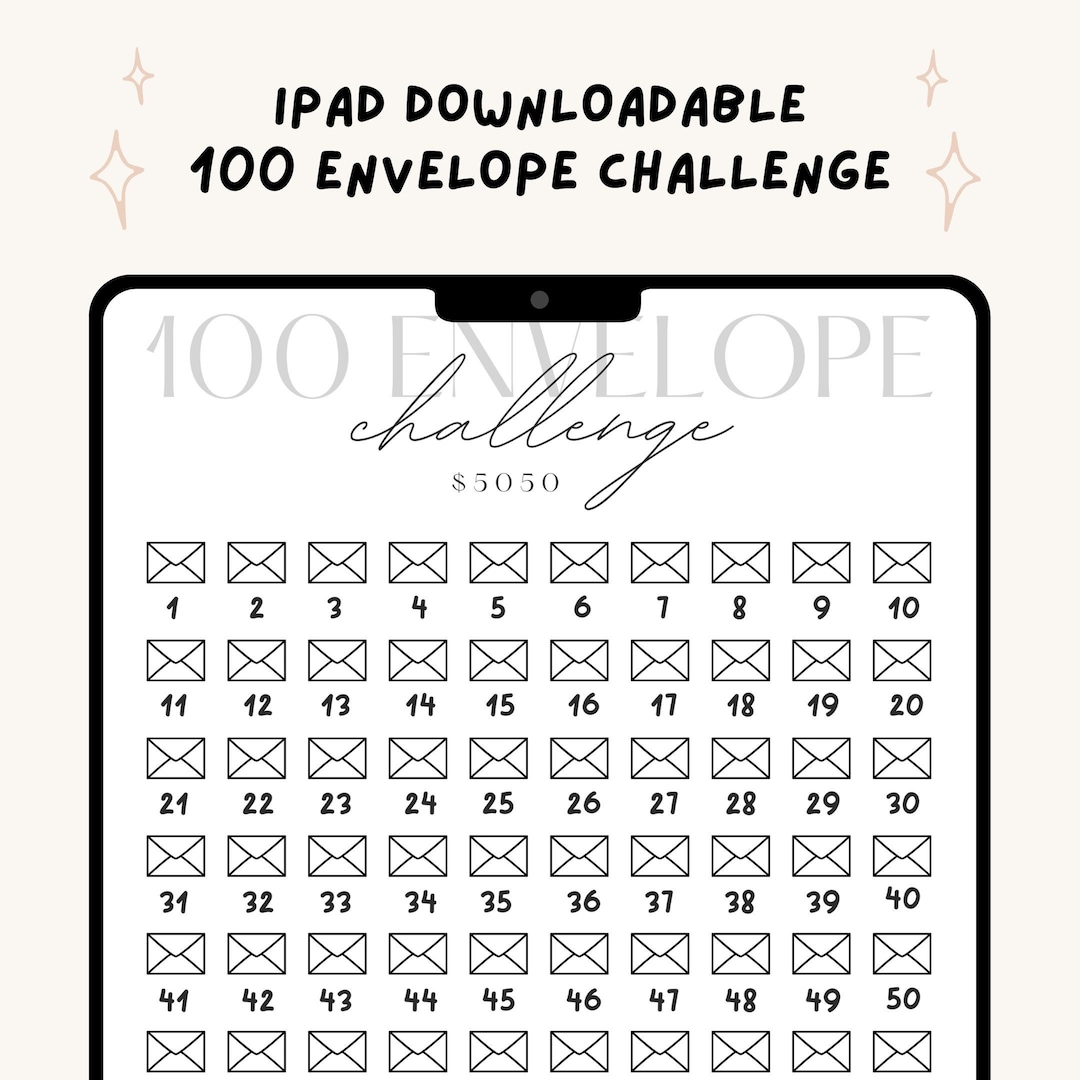 100 Envelope Challenge Downloadable Digital iPad Template, A4 Printable