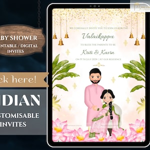 Indian Baby Shower Phone Invite | Valaikappu, Godh Bharai Ceremony invite  | seemantham invite WhatsApp, maternity invite | Editable