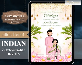 Faire-part téléphone indien pour baby shower | Valaikappu, invitation à la cérémonie Godh Bharai | semblerham invite WhatsApp, invitation maternité | Modifiable
