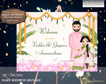 Signes indiens de baby shower | Valaikappu, panneaux de bienvenue de la cérémonie Godh Bharai | Semantham invite WhatsApp, signalisation de maternité | Modifiable